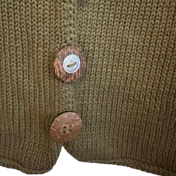 Pure Handknit Long Sleeve Cozy Cardigan Olive Green 1X With Eclectic Buttons - Picture 5 of 12